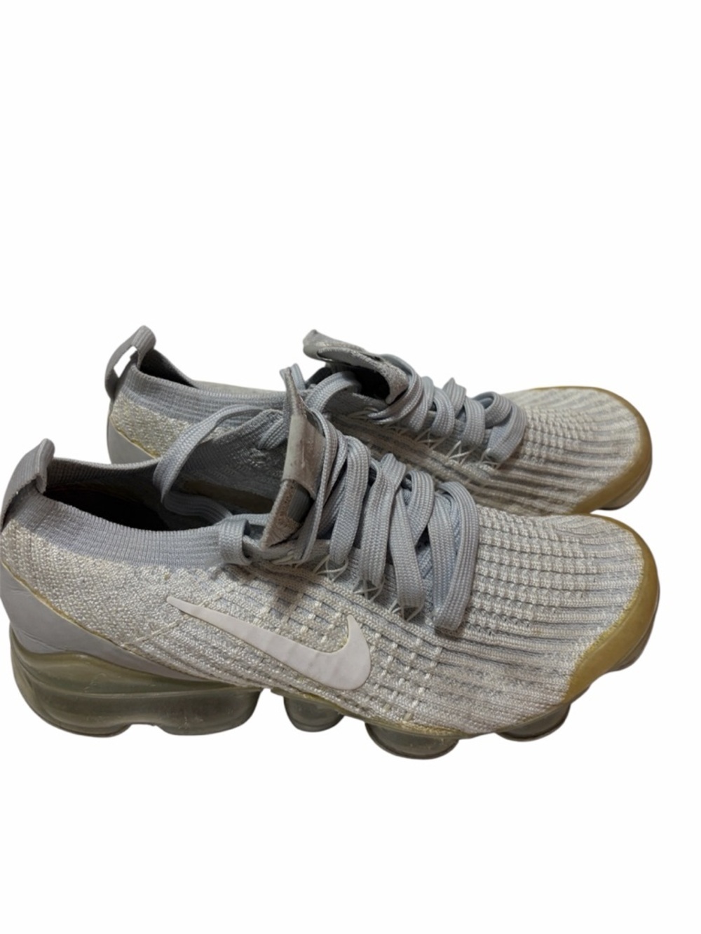 Nike VaporMax Knit Sneakers in Light Grey with Yellow Trim Sz 6 Women - Picture 2 of 11